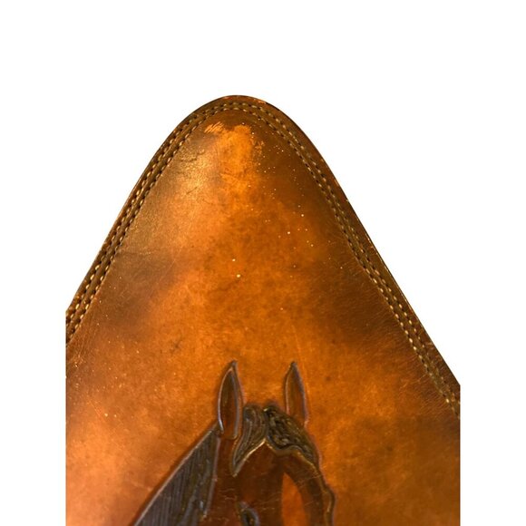 Vintage Tooled Leather Horse Wall Art Triangle Western Decor Saddle Style - Picture 7 of 15
